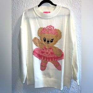 Sugar Thrillz Cream Sweater with Pink Bear Design